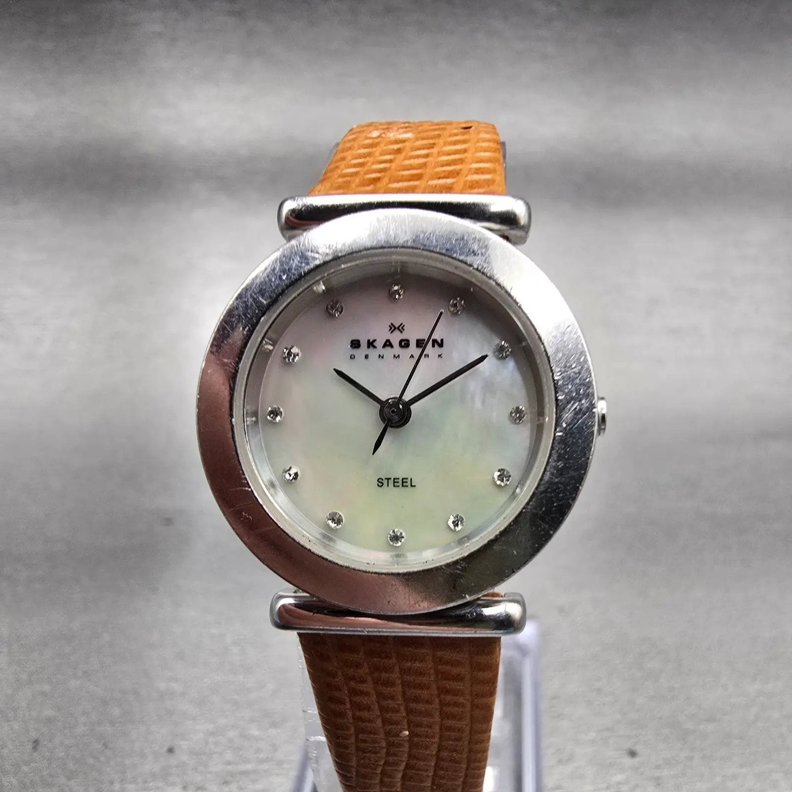 Skagen Watch Women 25mm MOP Dial Silver Tone Round 107SSLVW1 New Battery0