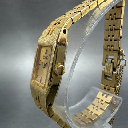 Seiko Tank Watch Women 12mm Champagne Dial Gold Tone 2E20-5559 New Battery BE42
