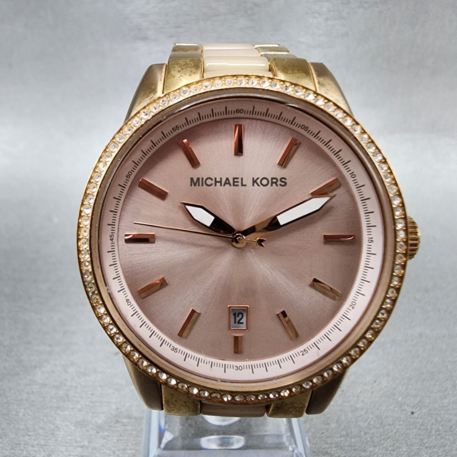 Michael Kors Ritz Watch Women 37mm Rose Dial Rose Gold Tone Date New Battery1