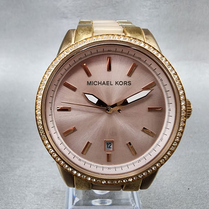 Michael Kors Ritz Watch Women 37mm Rose Dial Rose Gold Tone Date New Battery1