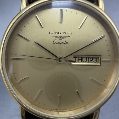 Longines Watch Men 33mm Gold Dial Gold Tone Daydate Round 114 7250 New Battery1