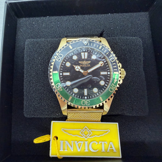 Invicta Pro Diver Watch Men 43mm Black Dial Gold Tone Bracelet Round 496920