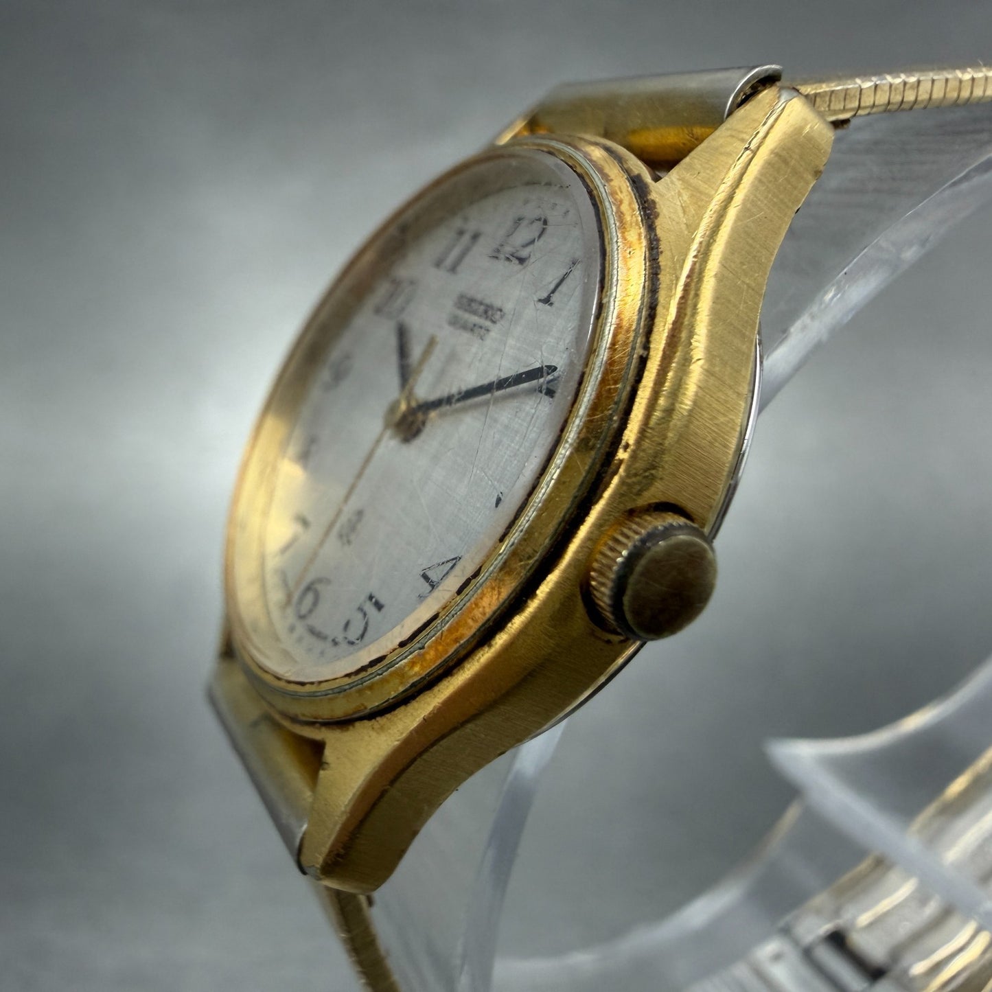 Seiko Watch Women 25mm Silver Dial Gold Tone Round 2621-0080 New Battery JR52