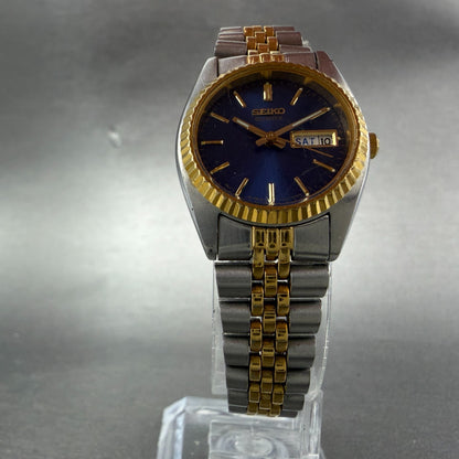 Seiko Watch Women 24mm Blue Dial Two Tone Daydate Round 7N83-0041 New Batt5