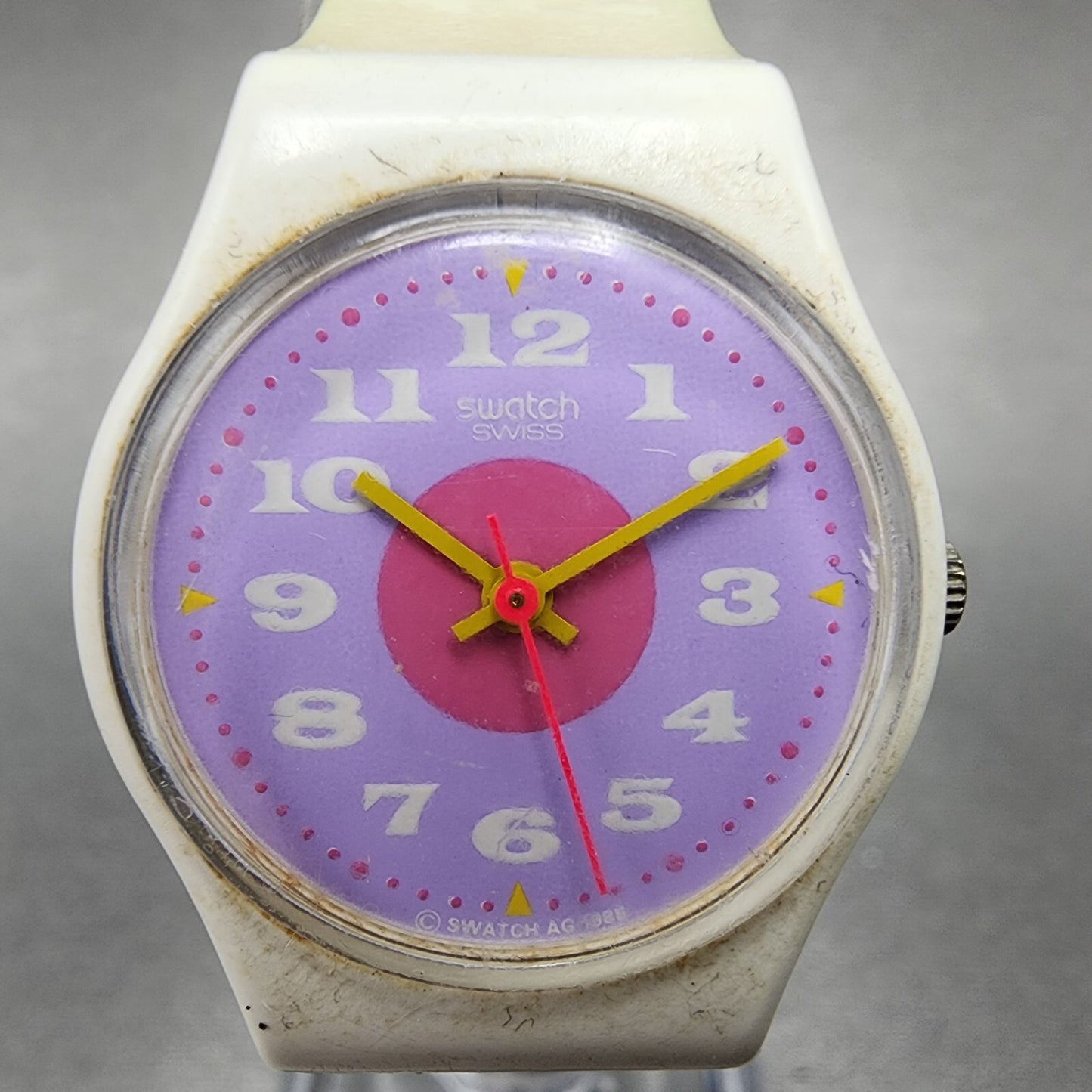 Swatch Paint By Numbers Watch Women 25mm Purple Dial White Tone Round New batt