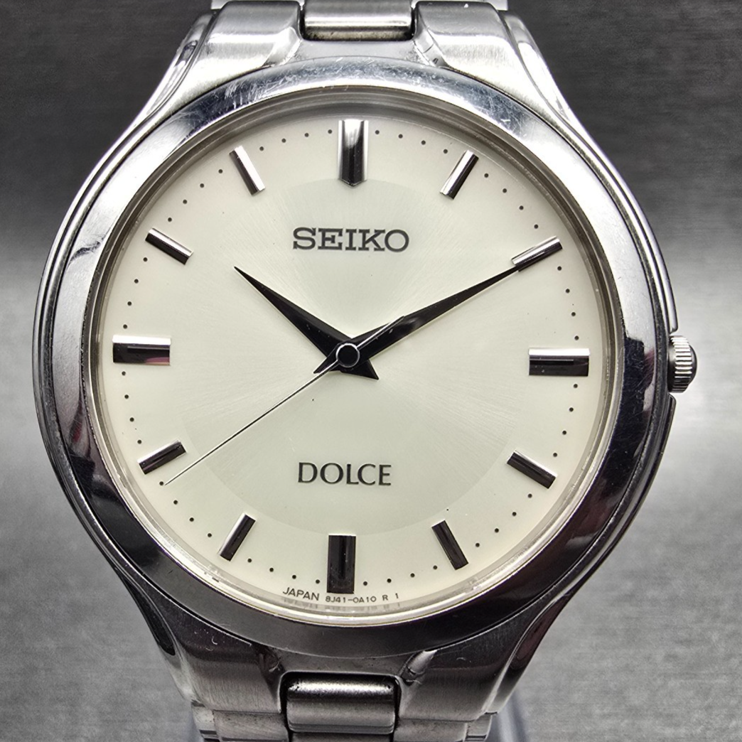 Seiko Dolce Watch Men 34mm Ivory Dial Silver Tone Round 8J41-0A10 New Battery1