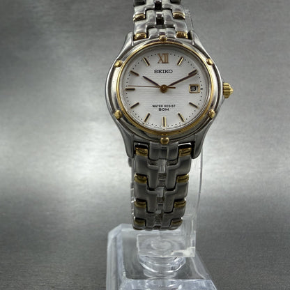 Seiko Watch Women 26mm White Dial Two Tone Date Round 7n82-0599 New Battery LYTD4