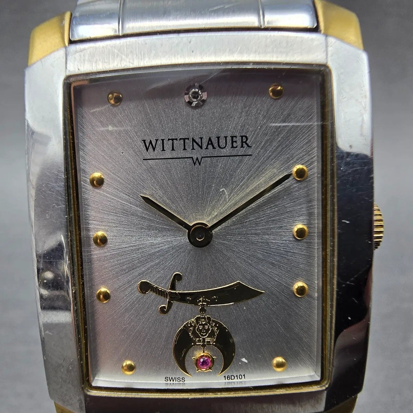 Wittnauer Tank Watch Men 28mm Silver Dial Two Tone Freemason Shriner New Battery1