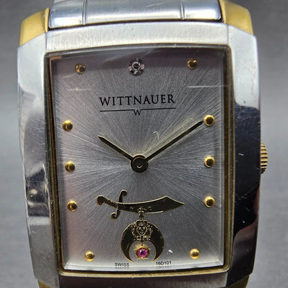 Wittnauer Tank Watch Men 28mm Silver Dial Two Tone Freemason Shriner New Battery1