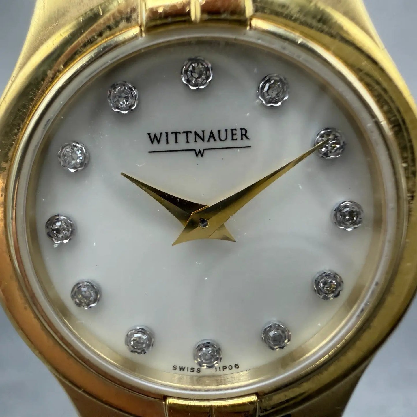 Wittnauer Watch Women 25mm MOP Dial Gold Tone Round Crystals 11P06 New Battery1