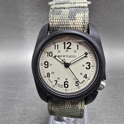 Bertucci A-2R watch 40mm White Dial Black Tone Round Camo Band New Battery0