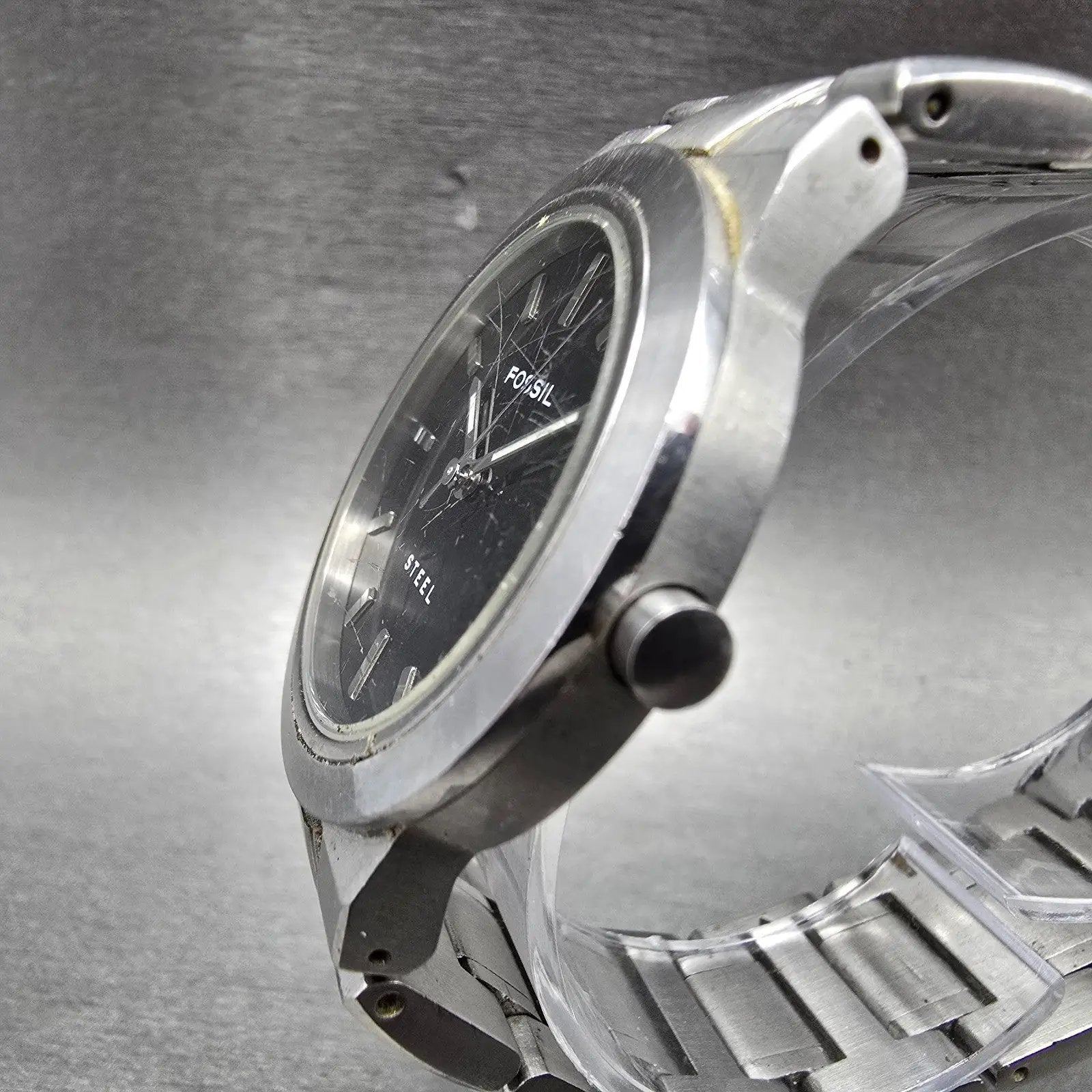 Fossil Watch Men 36mm Black Dial Silver Tone Round FS-2671 New Battery2