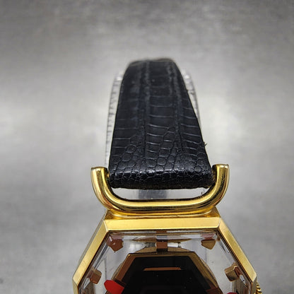 Juvenia Mystery Dial Watch Women 23mm Black Dial Gold Plated Octagon Manual Wind5