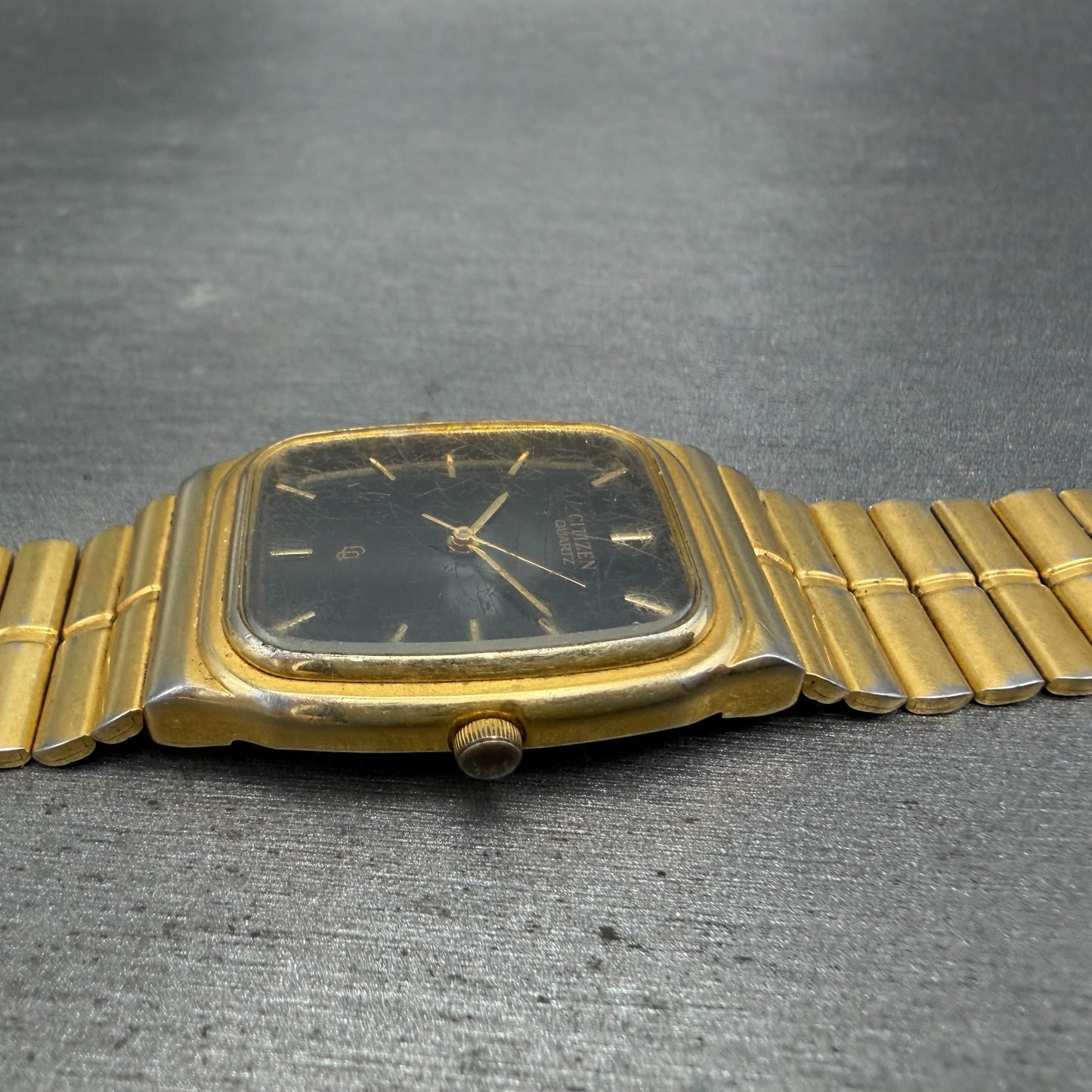Citizen CQ Tank Watch Men 26mm Black Dial Gold Tone Rectangle 6030-S60244 PARTS4