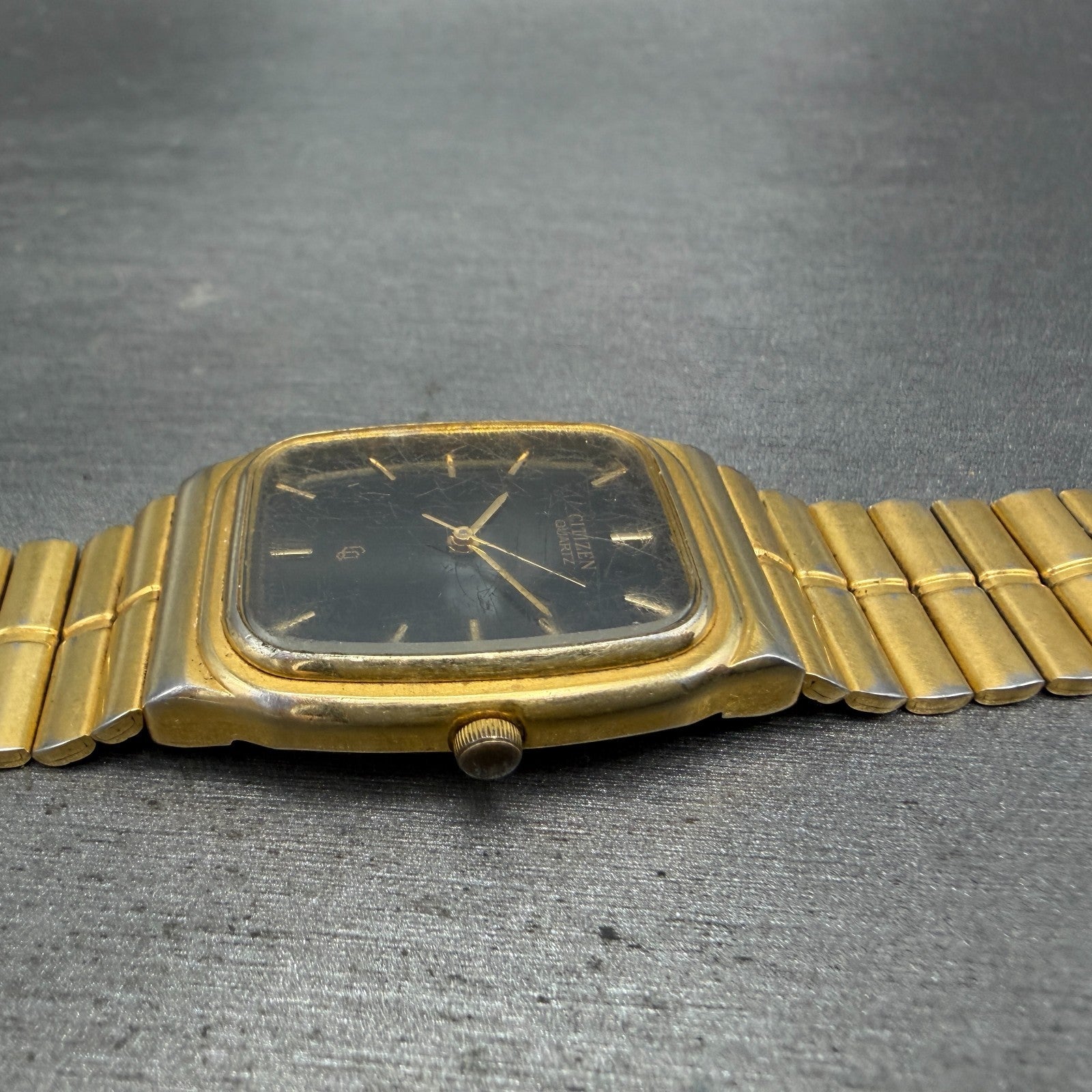 Citizen CQ Tank Watch Men 26mm Black Dial Gold Tone Rectangle 6030-S60244 PARTS4