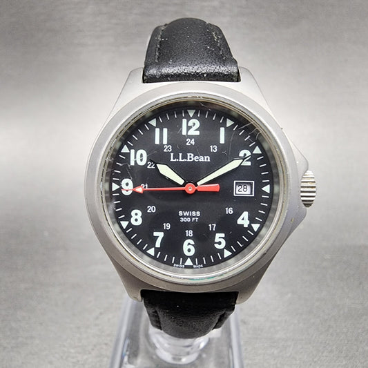 LL Bean Watch Women 30mm Black Dial Gray Tone Date Round Swiss PARTS