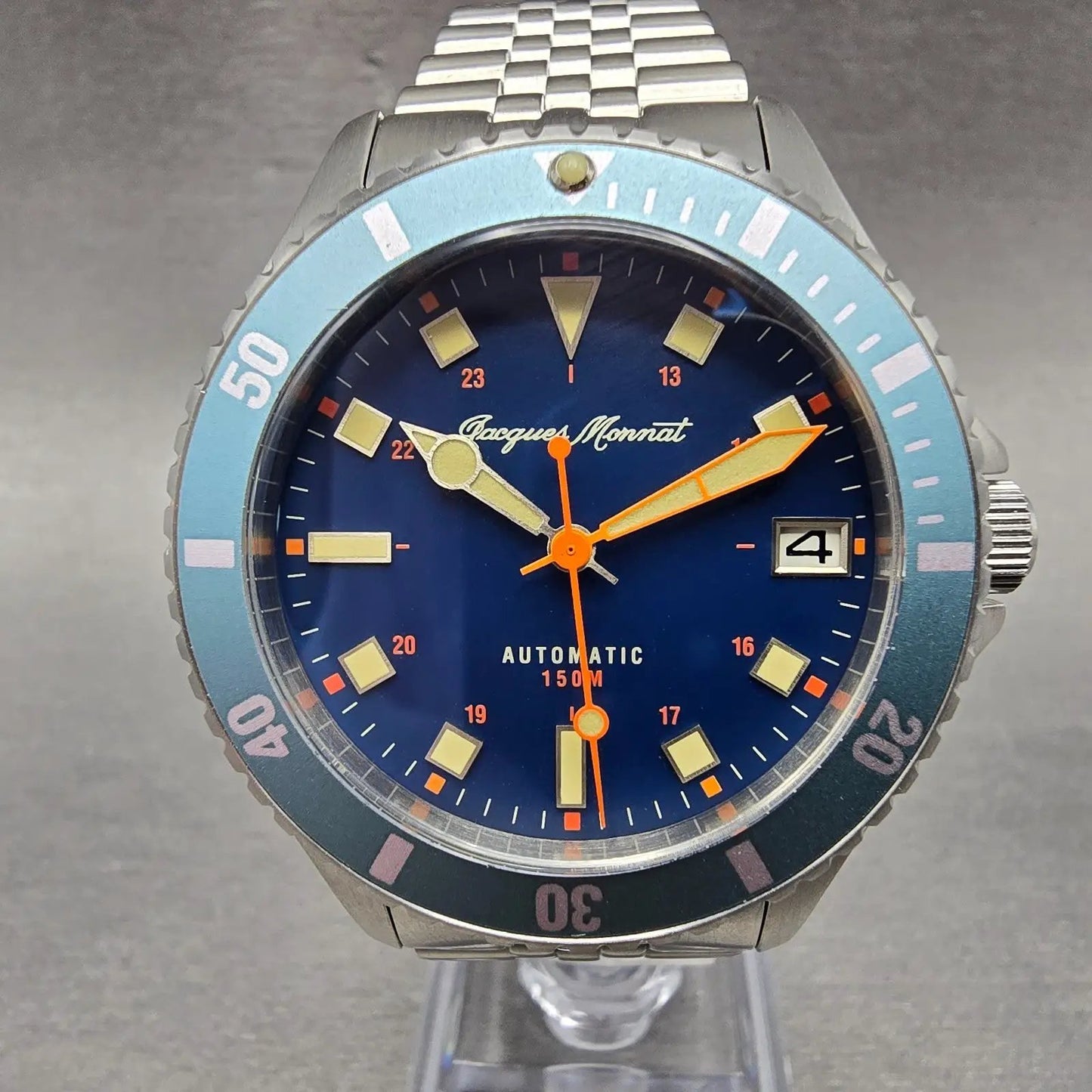 Jacques Monnat Antilles Blue Dive Watch Men 41mm Blue Dial Steel Automatic Runs0