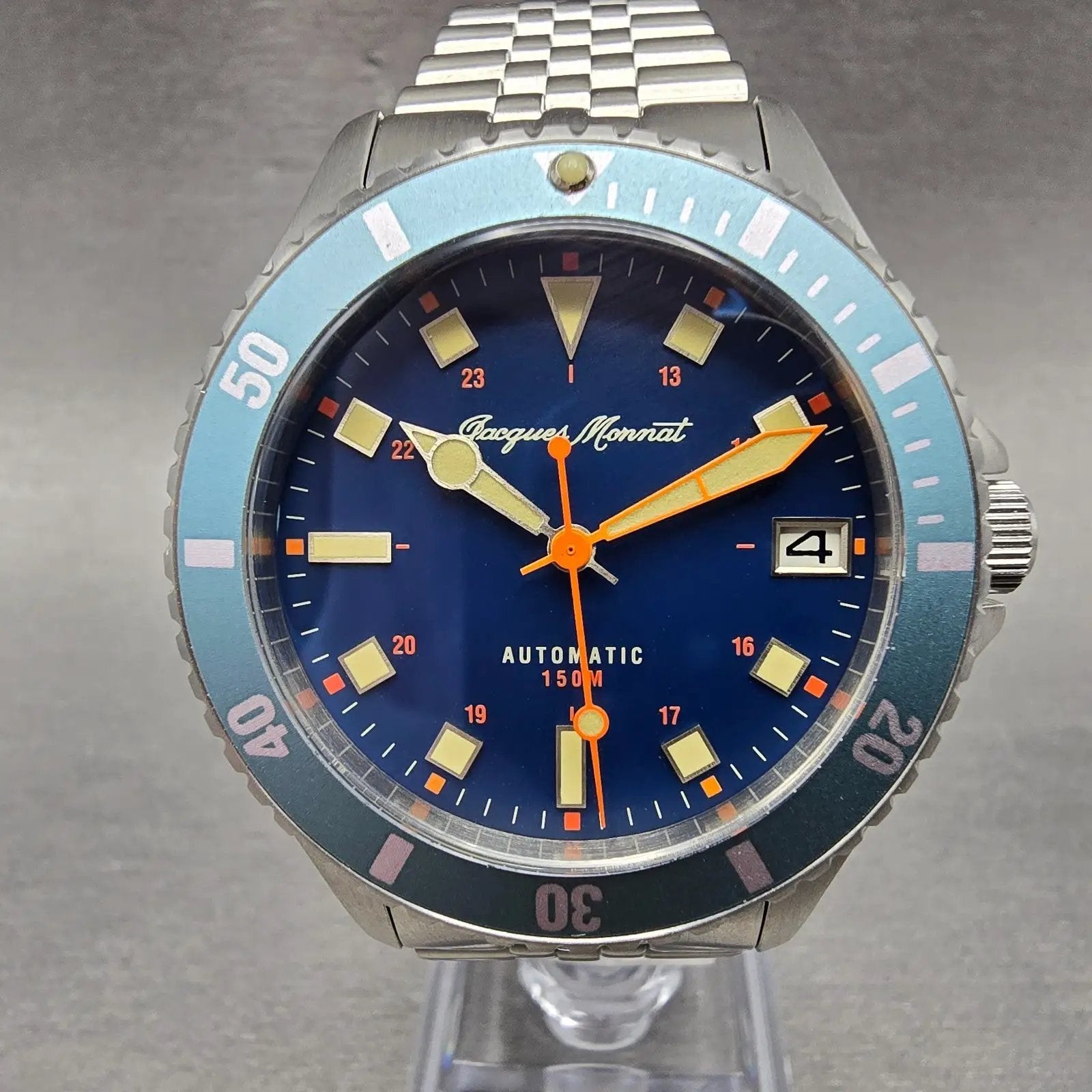 Jacques Monnat Antilles Blue Dive Watch Men 41mm Blue Dial Steel Automatic Runs0