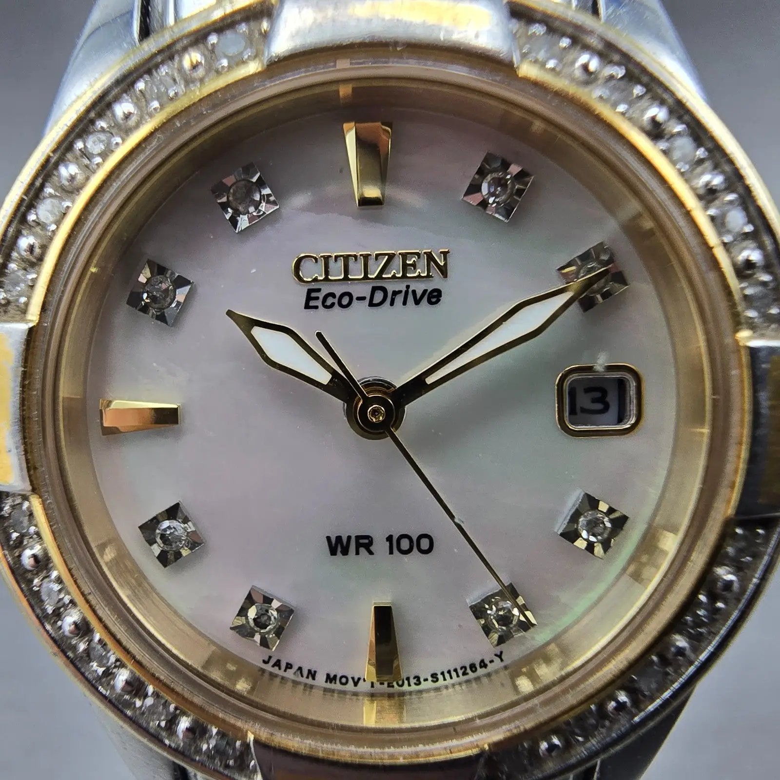 Citizen Eco-Drive Watch Women 26mm MOP Dial Two Tone Date E013-S076412 Runs1