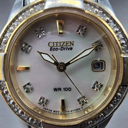 Citizen Eco-Drive Watch Women 26mm MOP Dial Two Tone Date E013-S076412 Runs1