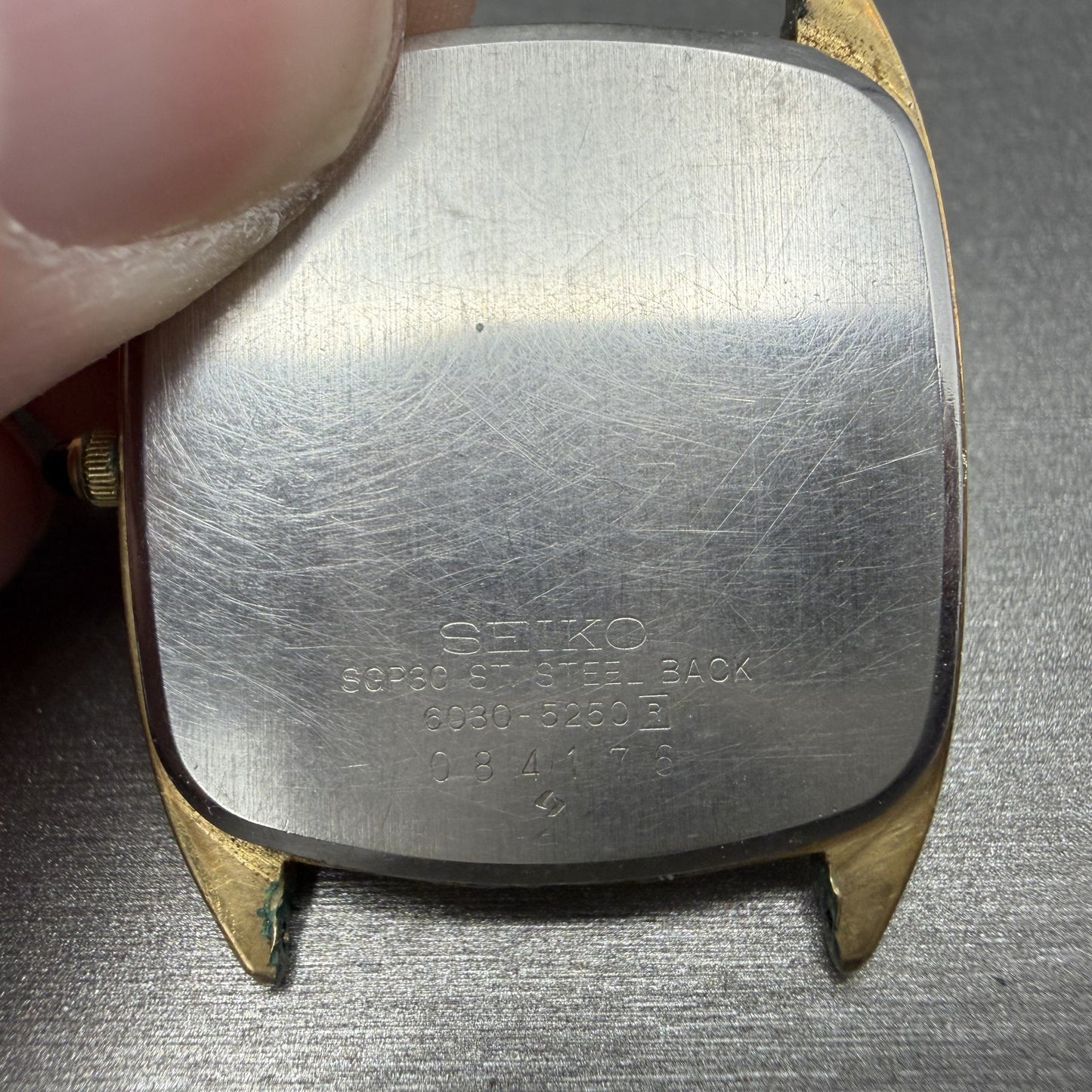 Seiko Watch Men 30mm Champagne Dial Gold Tone Rectangle 6030-5250 New Battery6