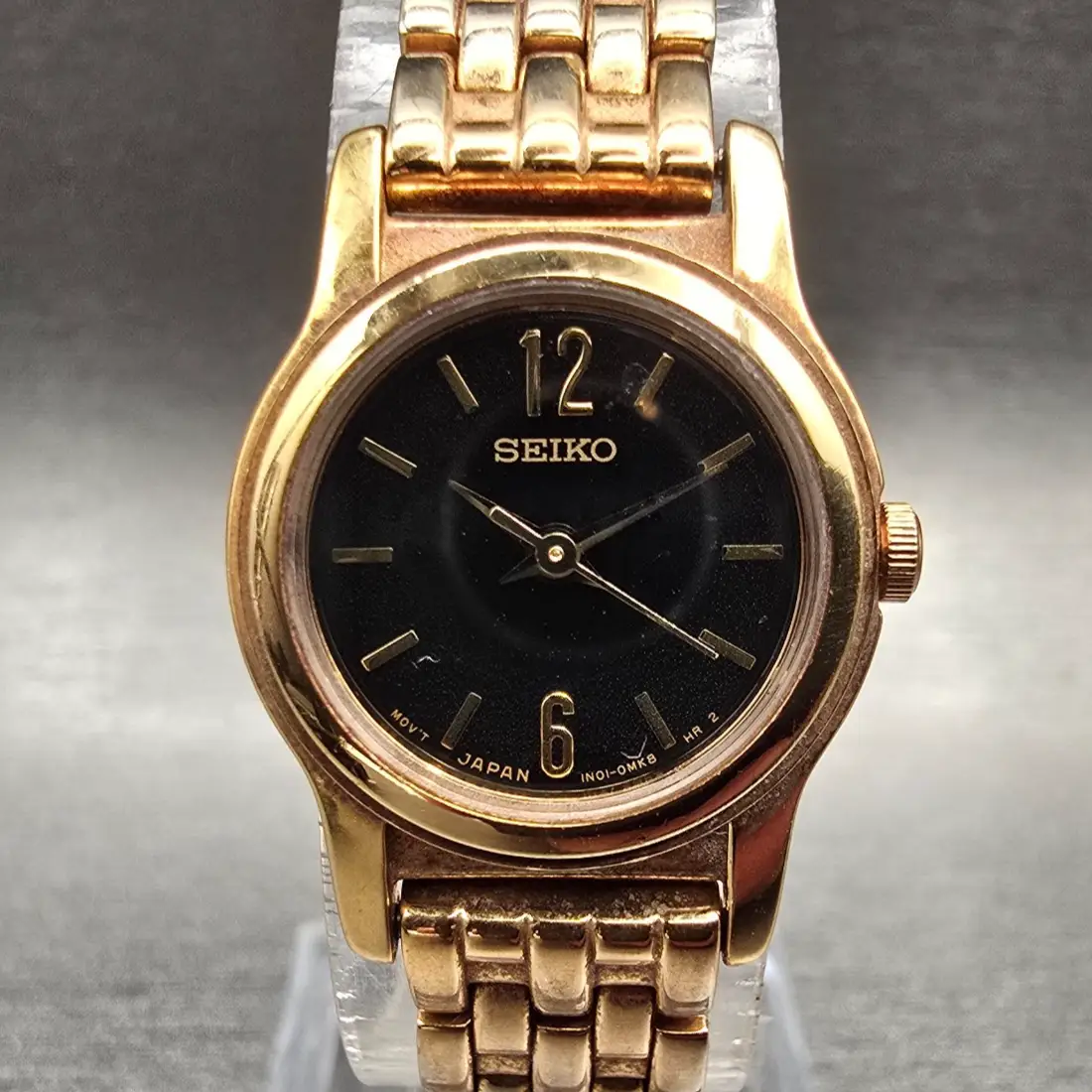 Seiko Watch Women 19mm Black Dial Gold Tone Round 1N01-0GD0 New Battery Vintaget0