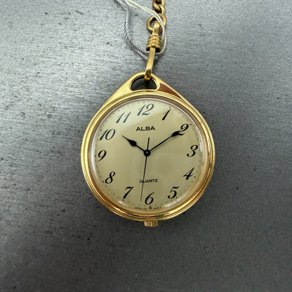 Seiko Alba Pocket Watch Men 36mm Champagne Dial Gold Tone Y481-0120 New Battery1