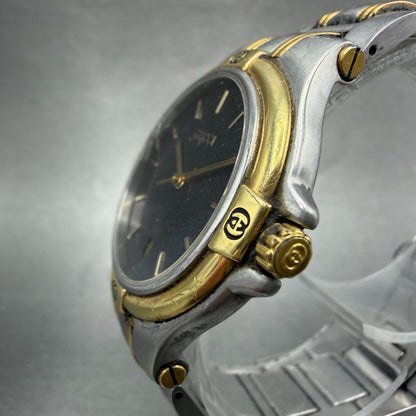 Gucci 9040M Watch Men 35mm Gray Dial Two Tone Date NO BACK PARTS New Battery3