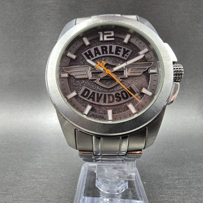 Bulova Harley Davidson Watch Men 42mm Gray Dial Silver Tone 76A157 New Battery5