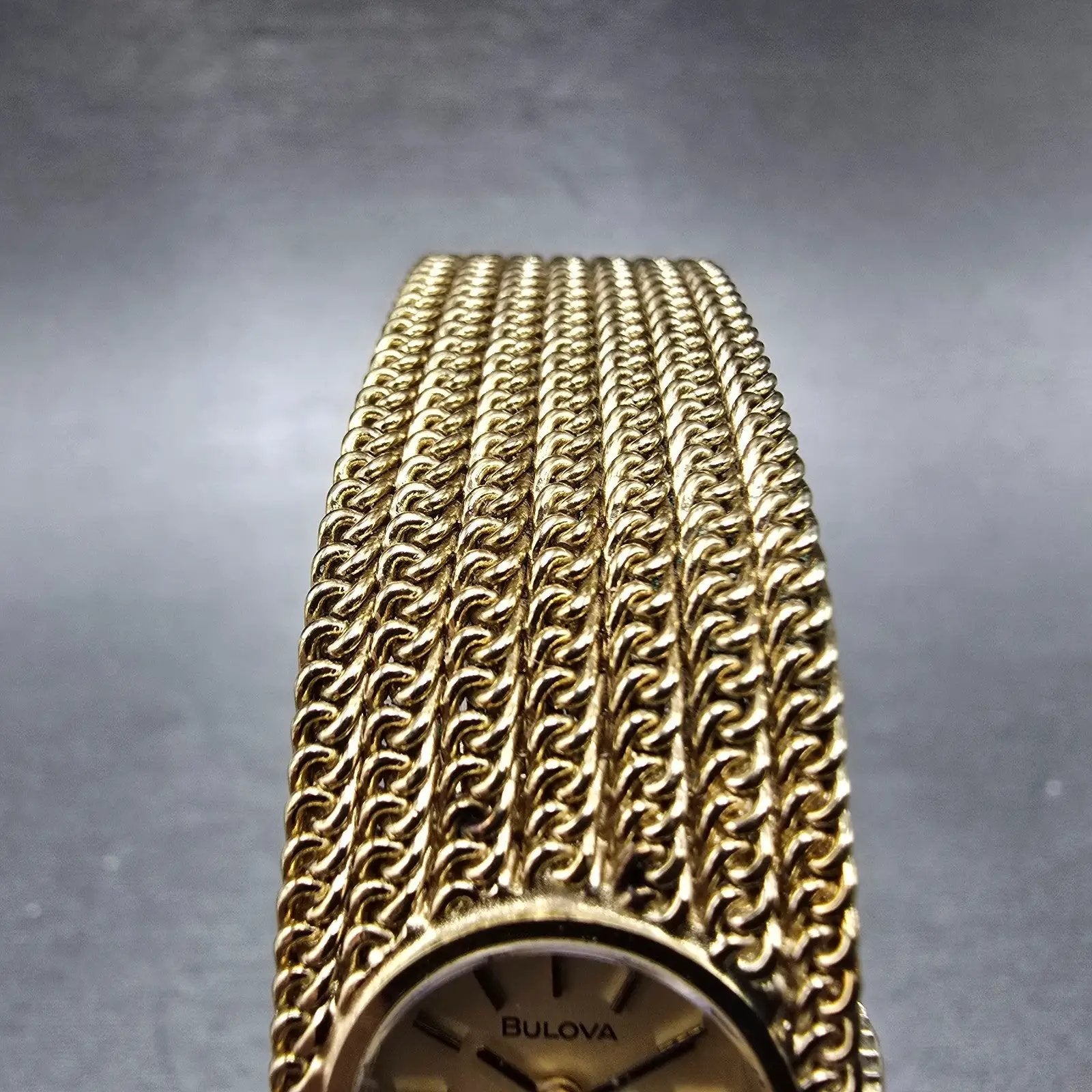 Bulova Watch Women 18mm Gold Dial Gold Tone Rectangle Mesh Band New Battery4