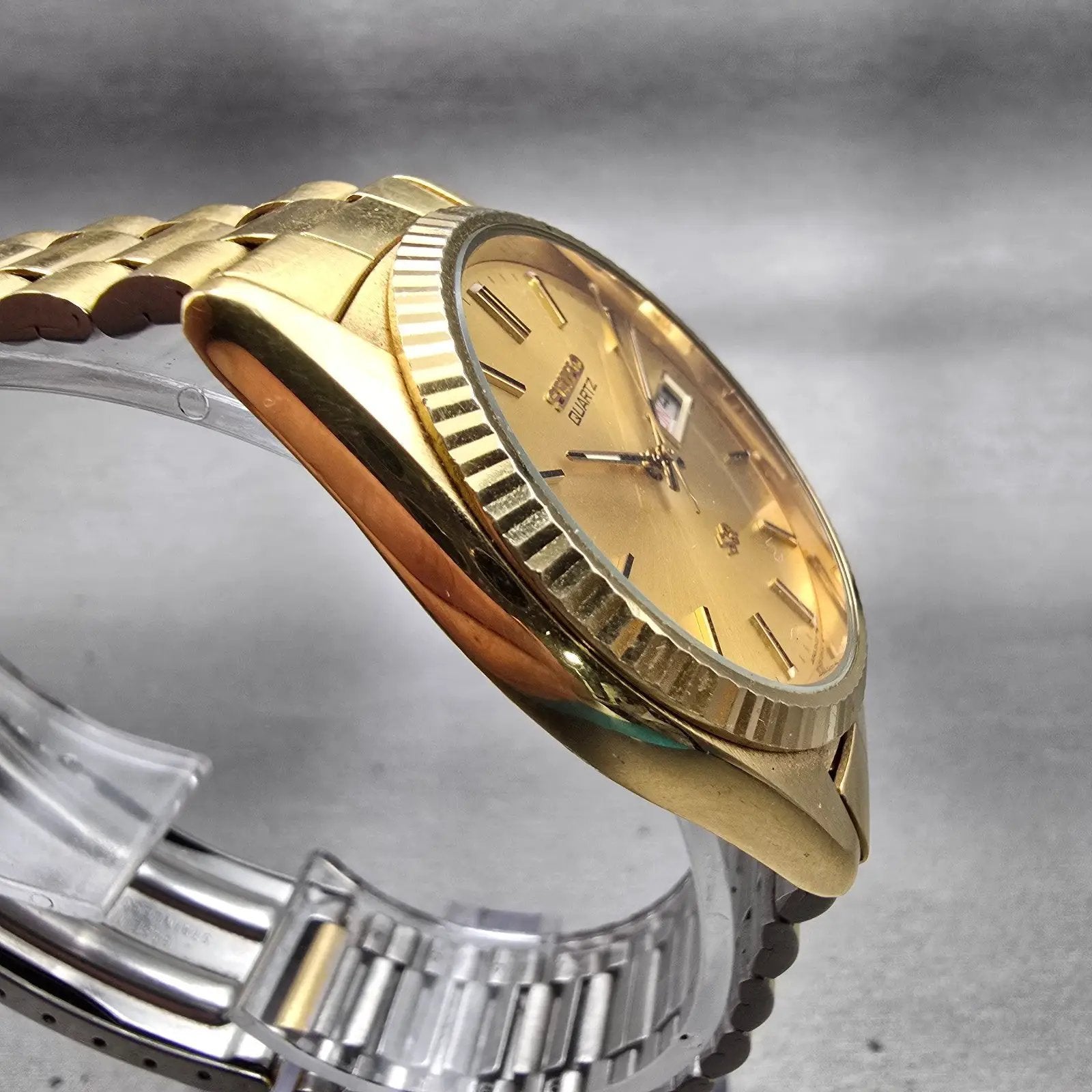 Seiko President Watch Men 36mm Gold Dial Gold Tone Daydate 5H23-8020 New Battery4