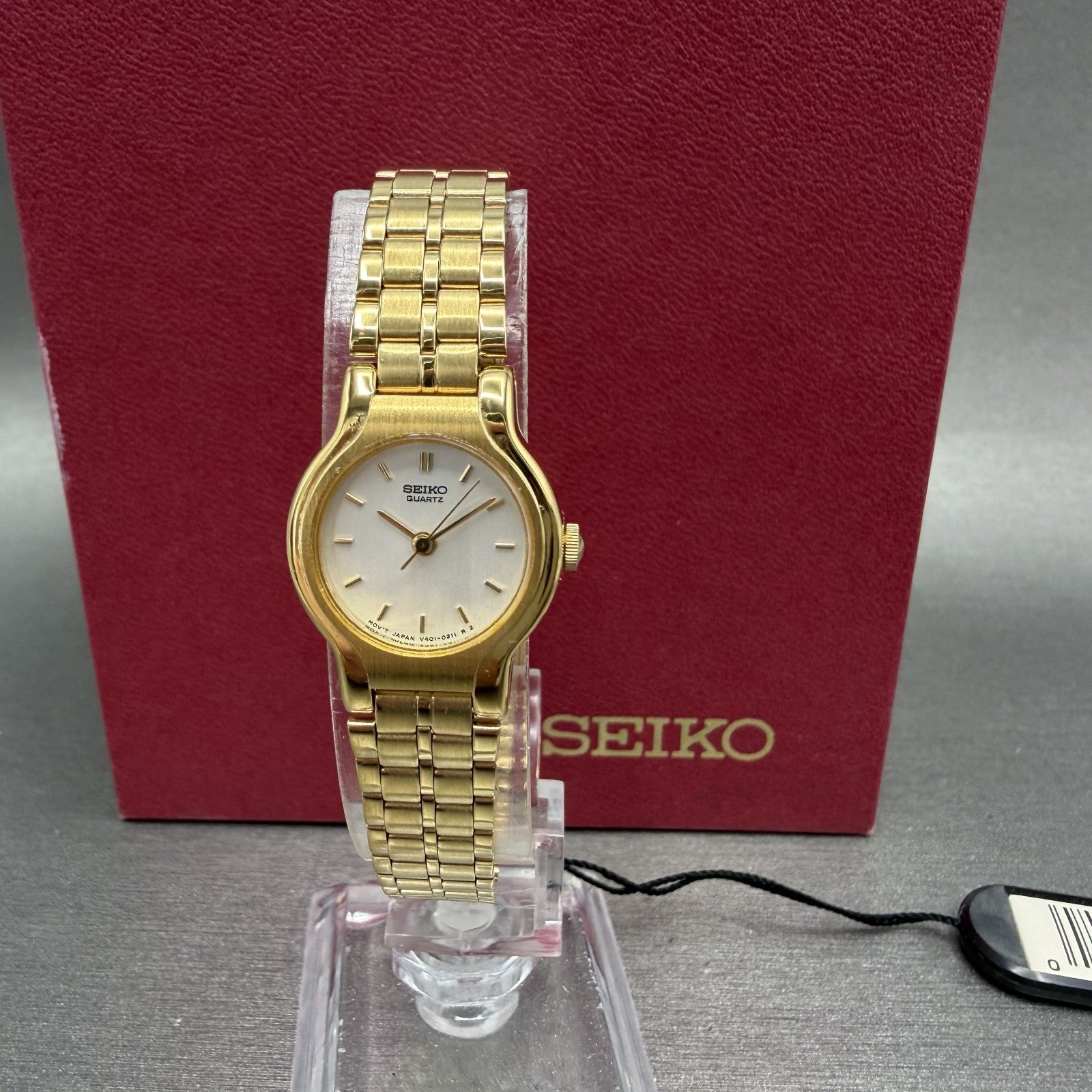 Seiko Watch Women 19mm White Dial Gold Tone Round V4010099 New Batt NOS W/Box0