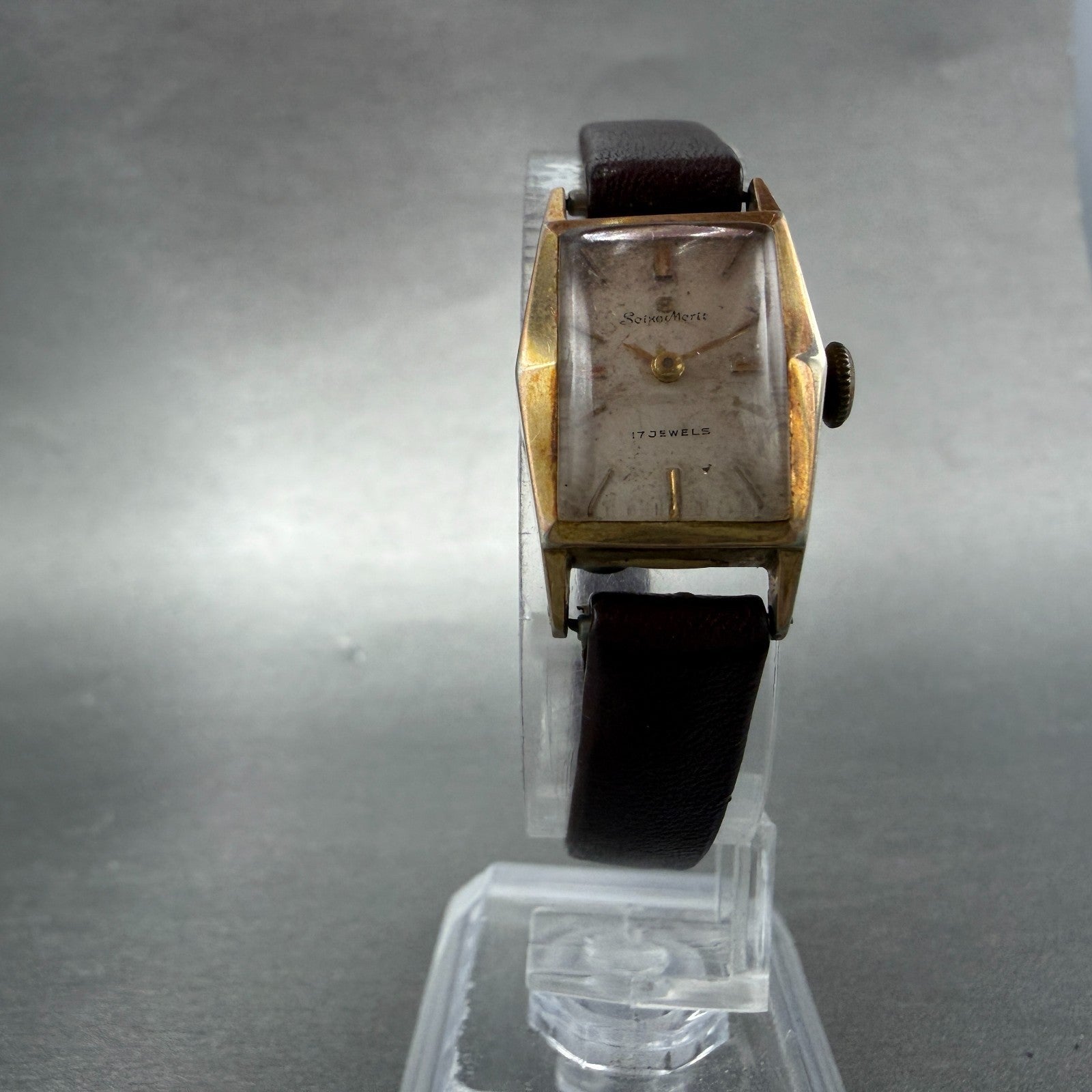 Seiko Merit Tank Watch Women 16mm White Dial Gold Tone Manual Hexagon 5222 Runs5