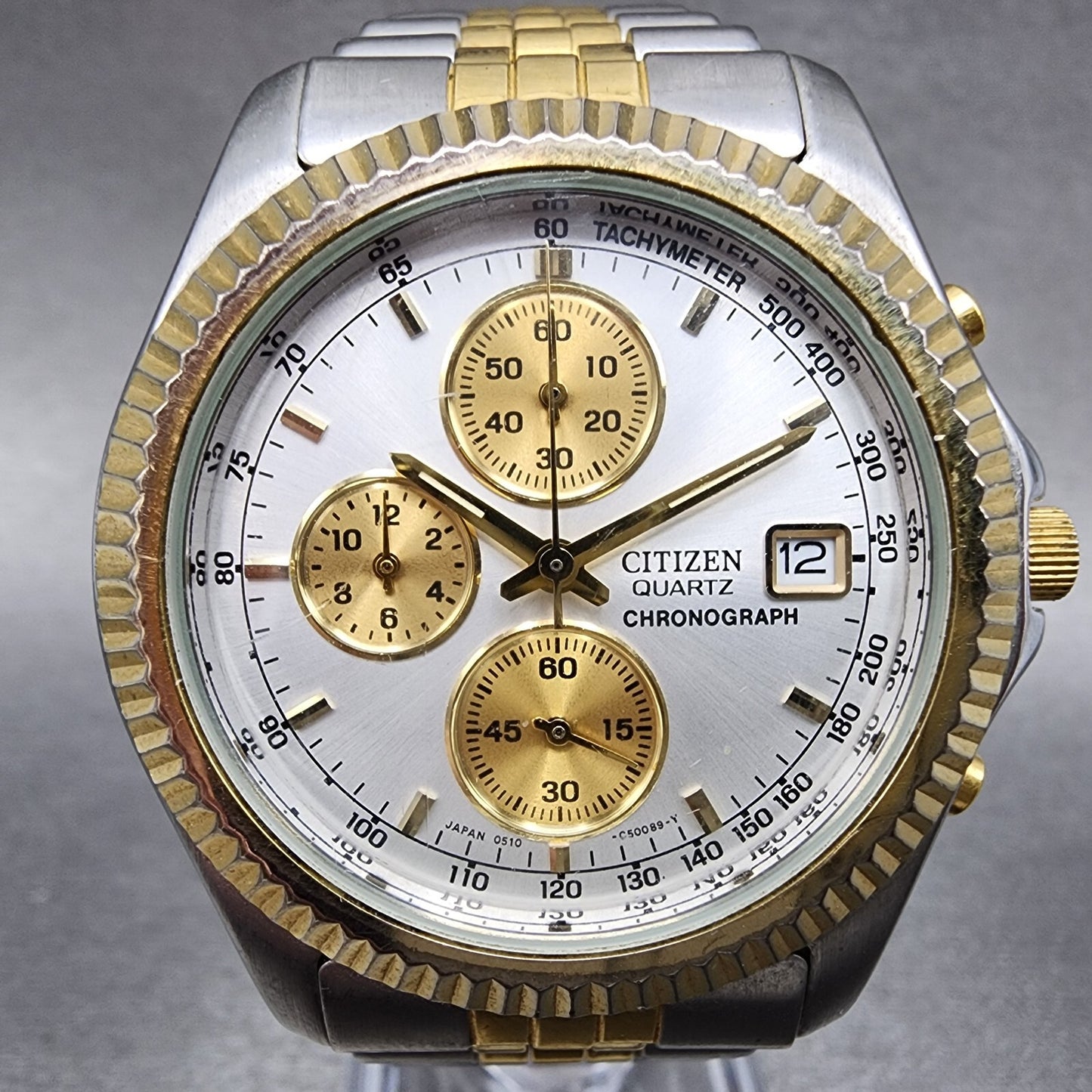 Citizen Chronograph Watch Men 38mm Silver Dial Two Tone Date 0510C50031 NewBa111