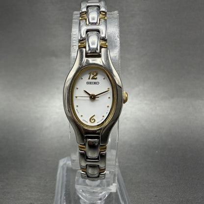 Seiko Watch Women 16mm White Dial Two Tone Oval VTG 1N010CT0 New Battery0