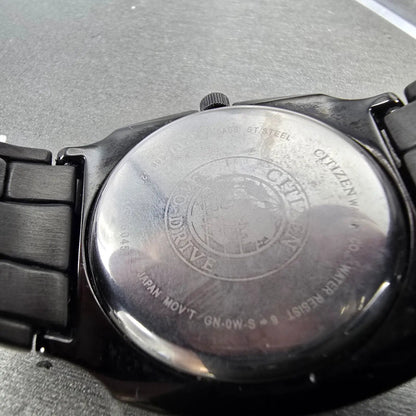 Citizen Eco-Drive Watch Men 38mm Black Dial Black Tone Date E111-S063426 Runs BK11
