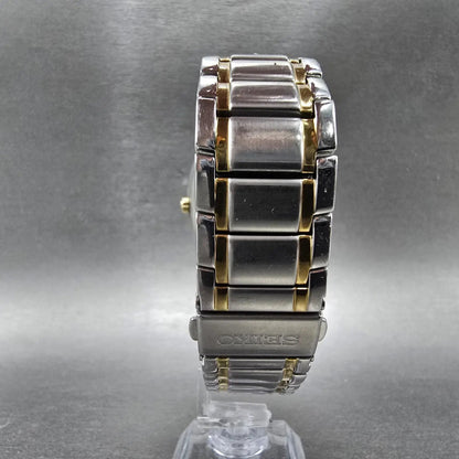 Seiko Solar Tank Watch Men 35mm Gray Dial Two Tone Date Rectangle V157-0AT0 Runs7