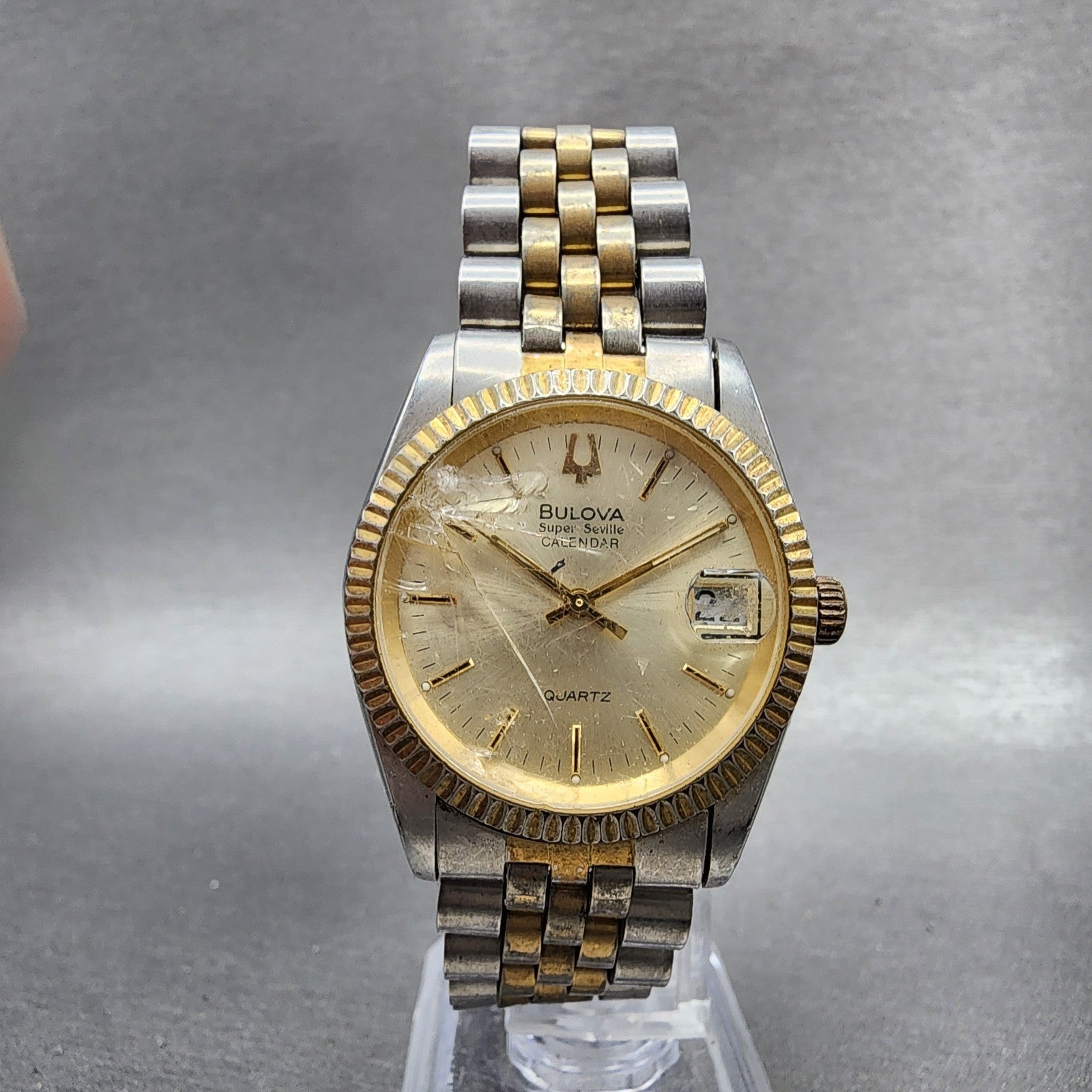 Bulova Super Seville Watch Women 31mm Champagne Dial Two Tone Date Round NewBatt5