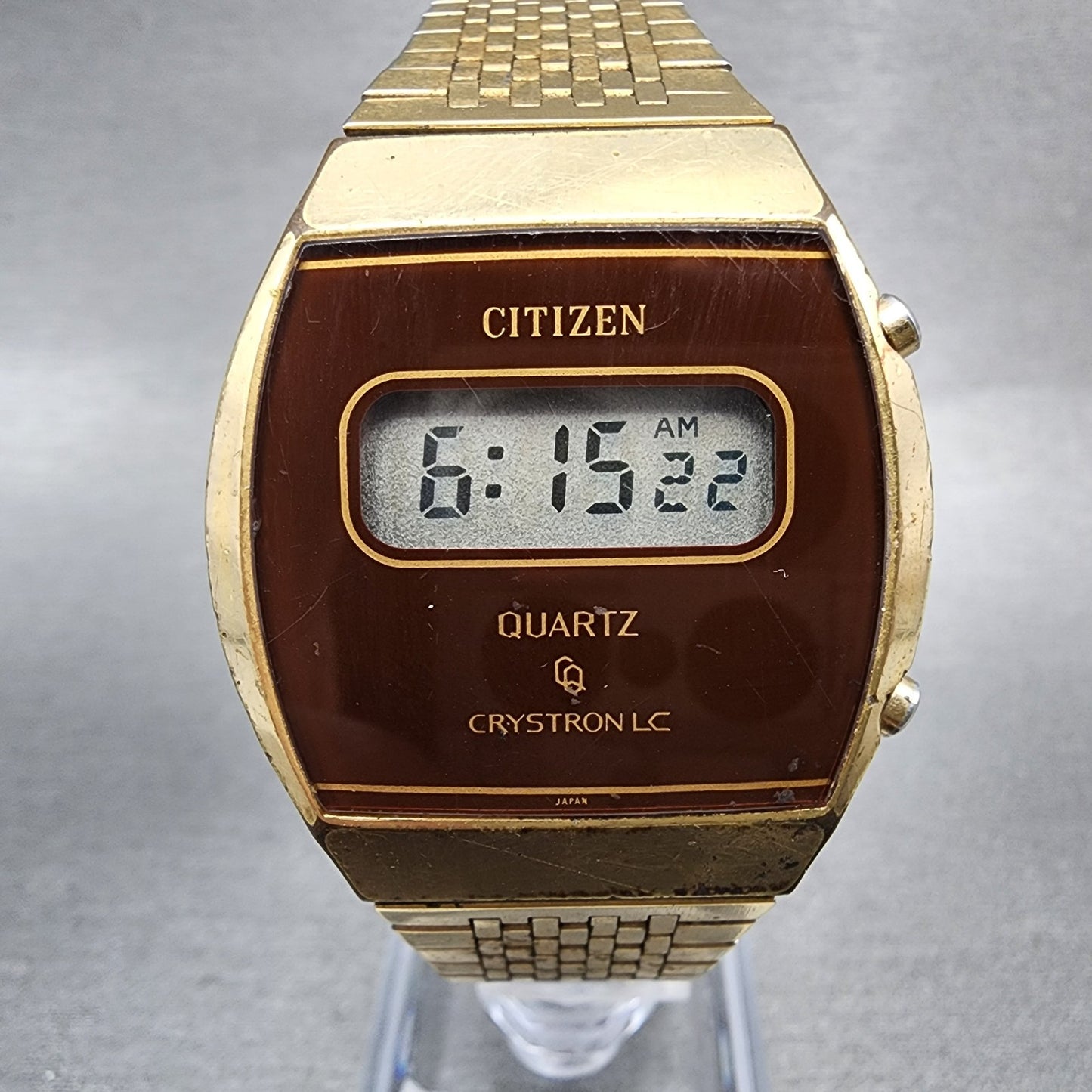 Citizen CQ Digital Watch Men 33mm LCD Gold Tone New Battery 4097238 VTG0