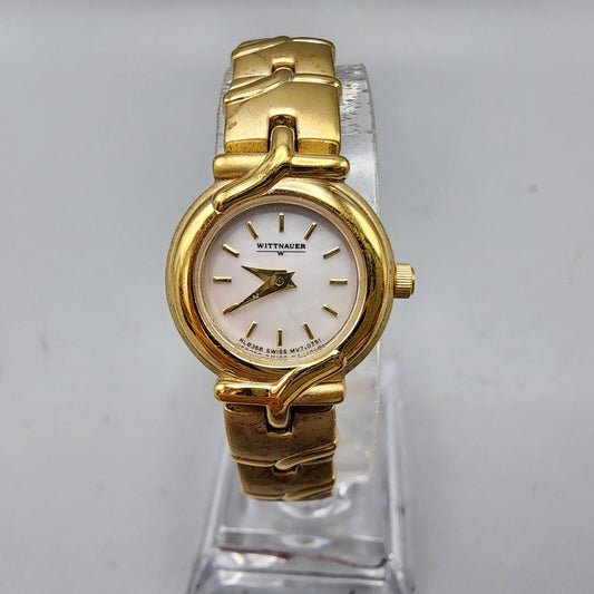 Wittnauer Watch Women Gold Tone MOP Dial Round 19mm RL8368 New Batttery