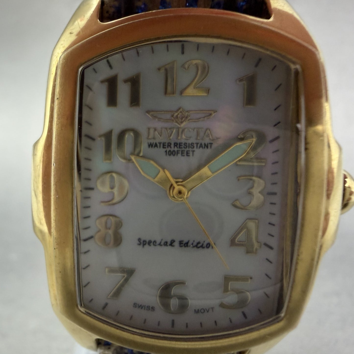 Invicta Lupah Watch Women 29mm MOP Dial Gold Tone Oval 5605 New Battery Blue1