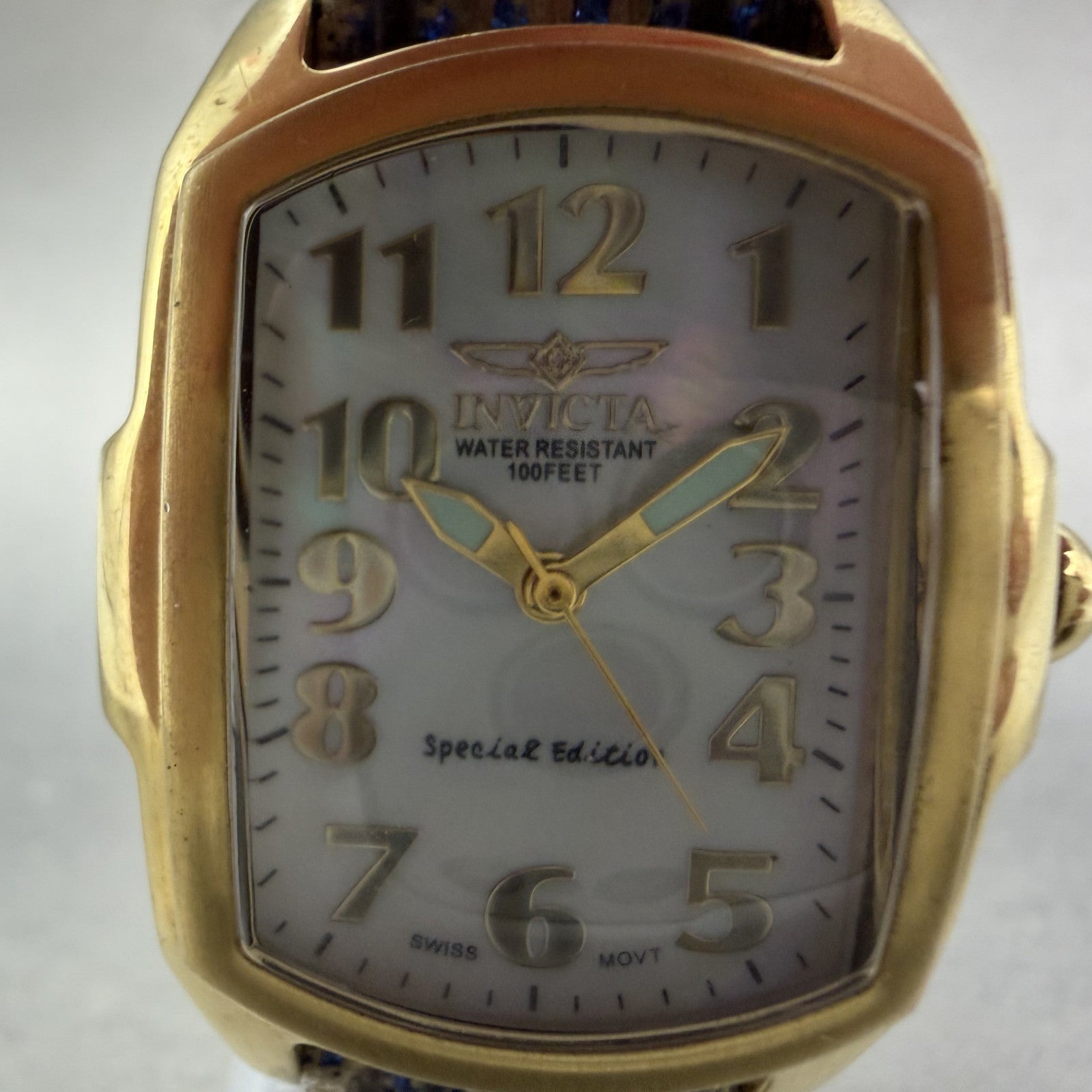 Invicta Lupah Watch Women 29mm MOP Dial Gold Tone Oval 5605 New Battery Blue1
