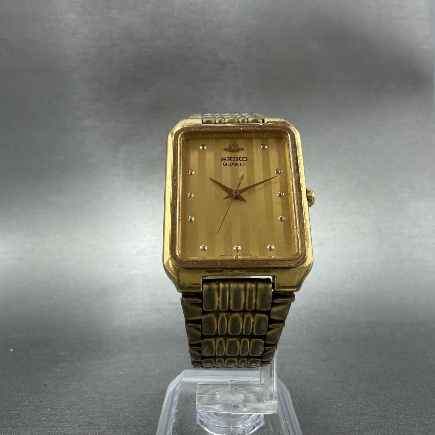 Seiko Tank Watch Men 26mm Champagne Dial Gold Tone Rectangle V701-5J00 PARTS6