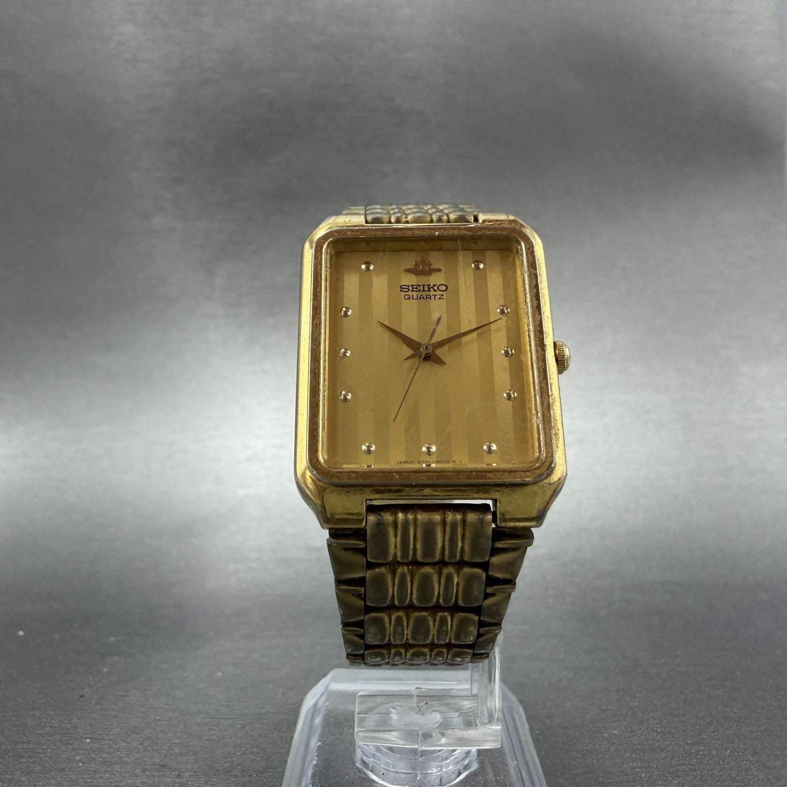 Seiko Tank Watch Men 26mm Champagne Dial Gold Tone Rectangle V701-5J00 PARTS6