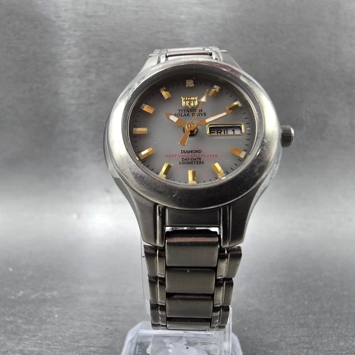 Elgin Solar Watch Women 29mm Gray Dial Titanium Daydate Round FK-1202 Works5