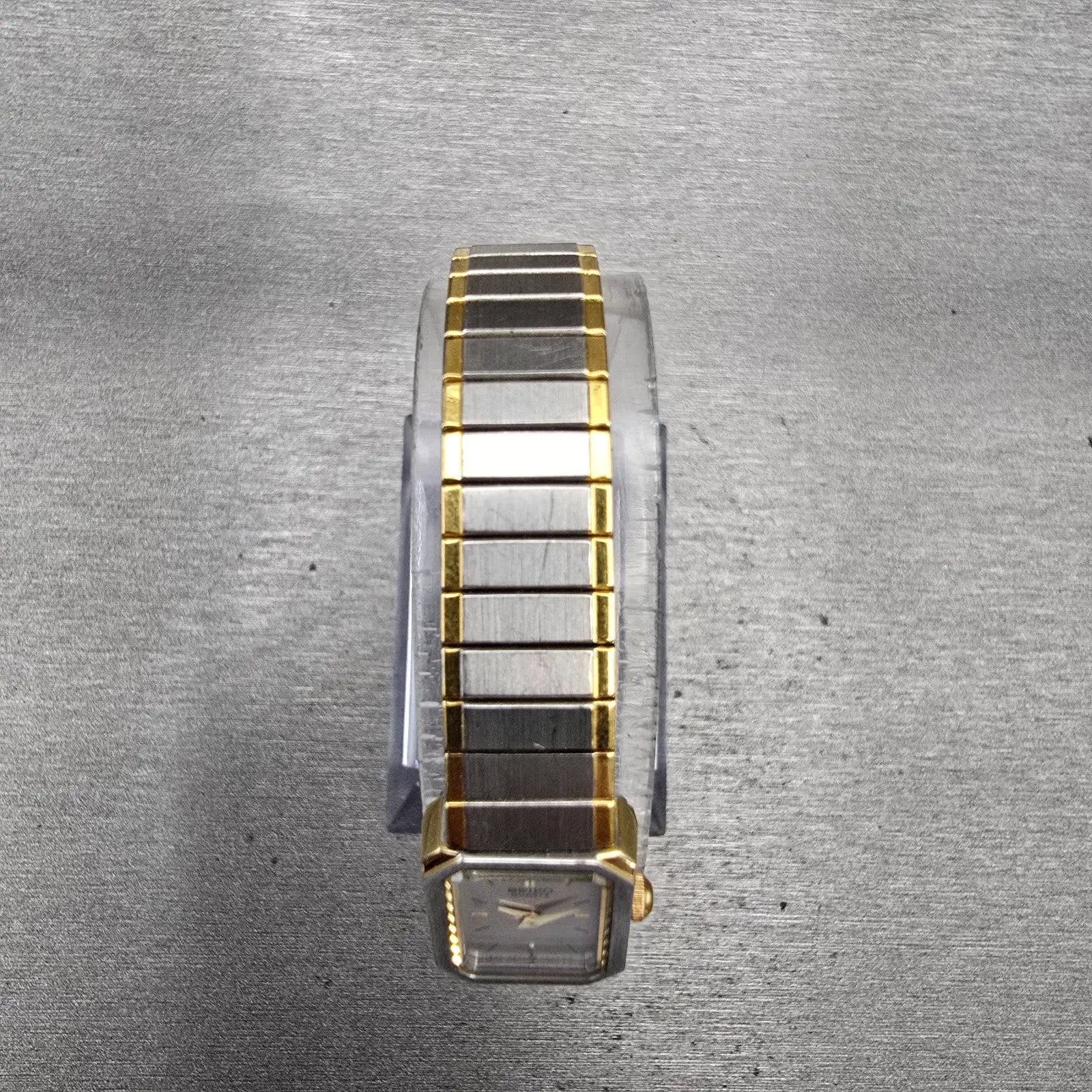 Seiko Tank Watch Women 13mm Silver Dial Two Tone Rectangle 1E20-5520 New Battery4