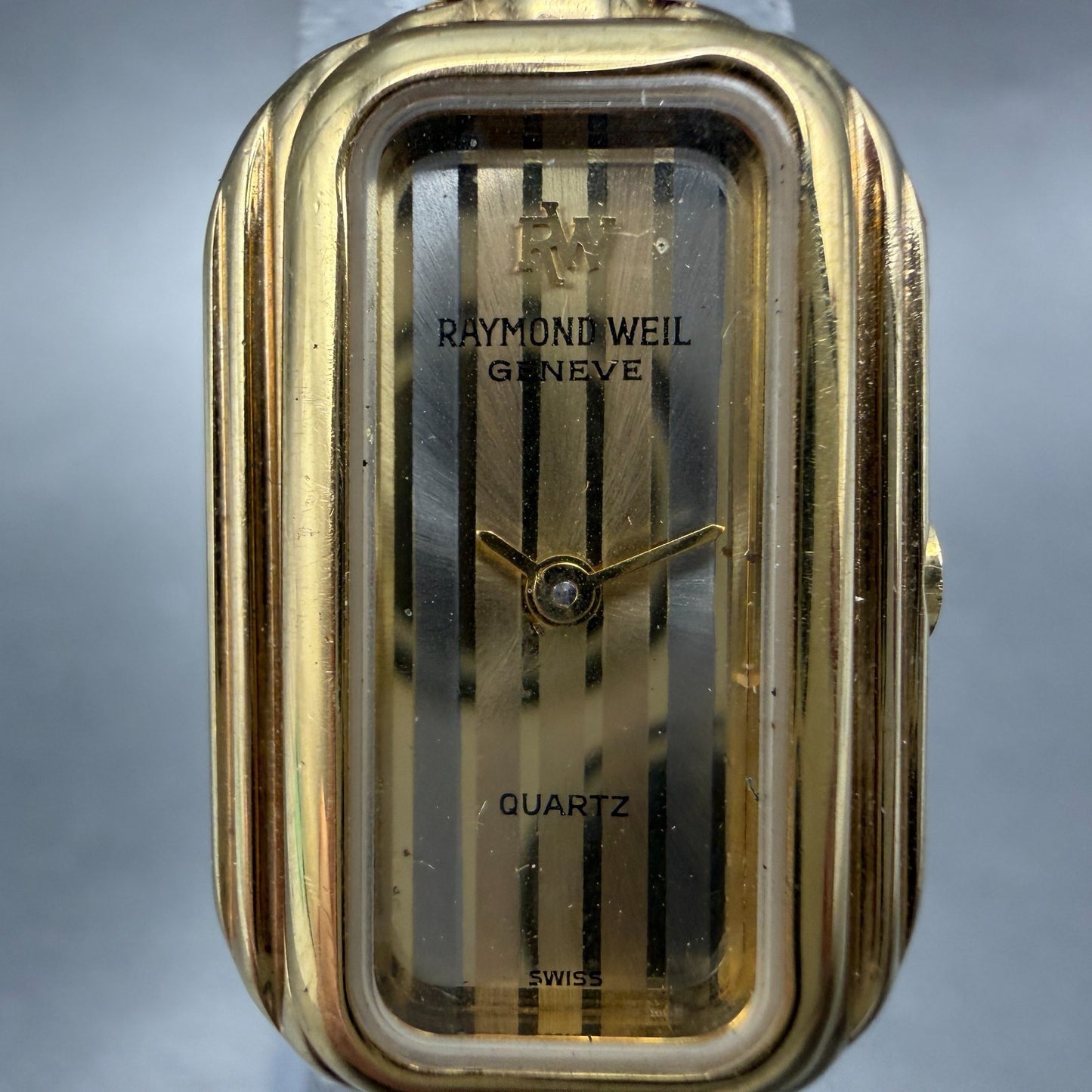 Raymond Weil Watch Women 18mm Gold Dial Gold Plated Rectangle 320 New Battery1