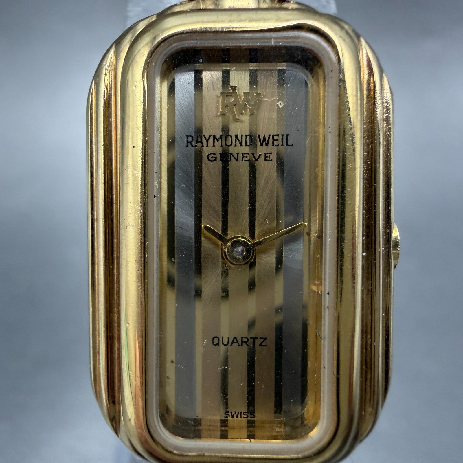 Raymond Weil Watch Women 18mm Gold Dial Gold Plated Rectangle 320 New Battery1
