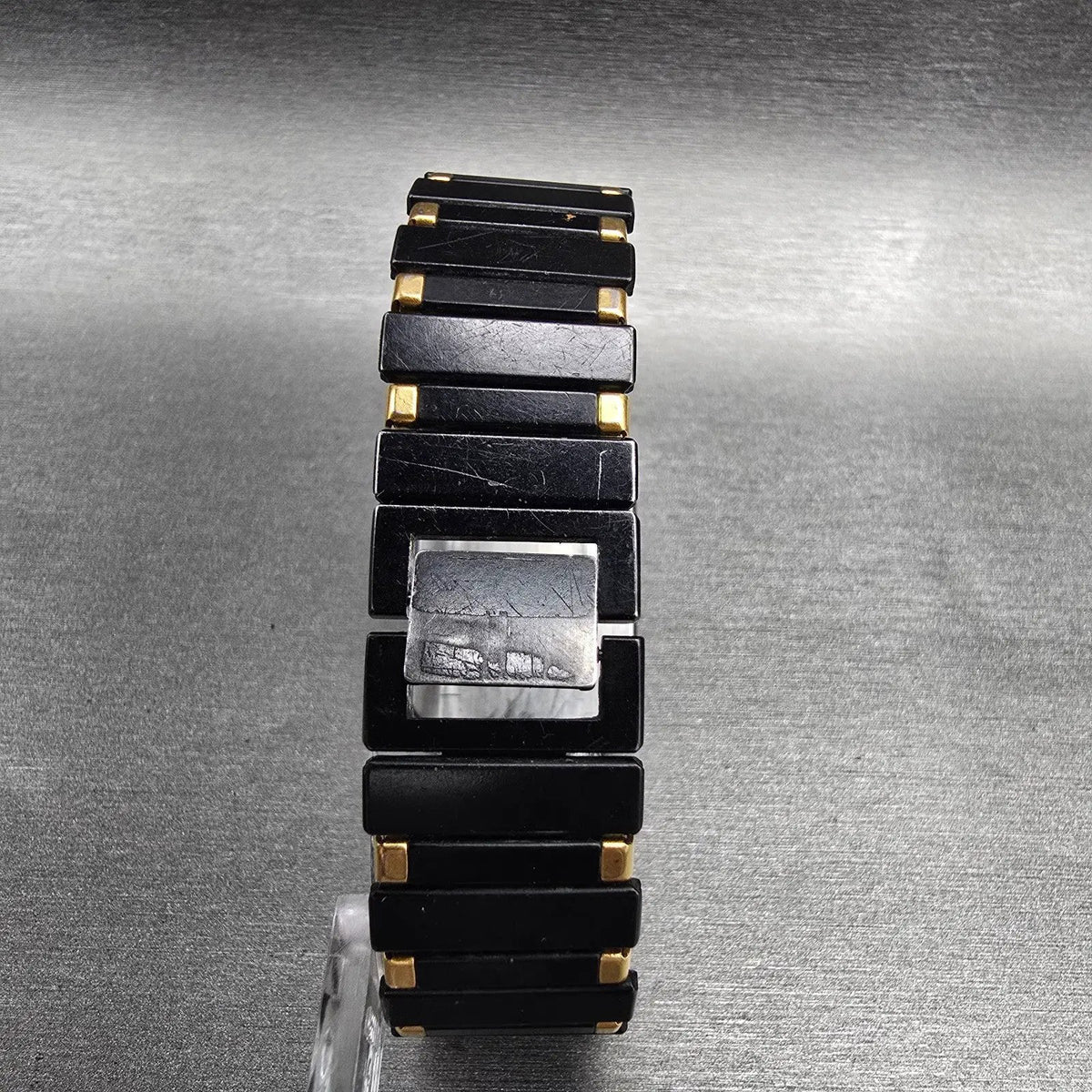 Seiko Watch Men 24mm Black Dial Two Tone Rectangle 7430-5980 New Battery Vintage7