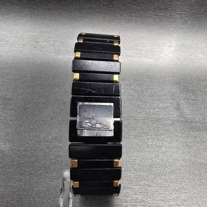 Seiko Watch Men 24mm Black Dial Two Tone Rectangle 7430-5980 New Battery Vintage7